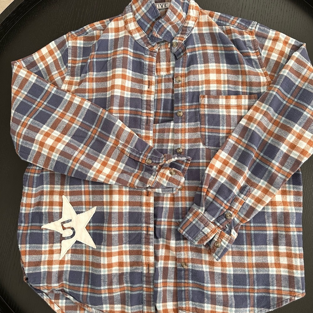 Plaid Button-Up Shirt with Star Patch